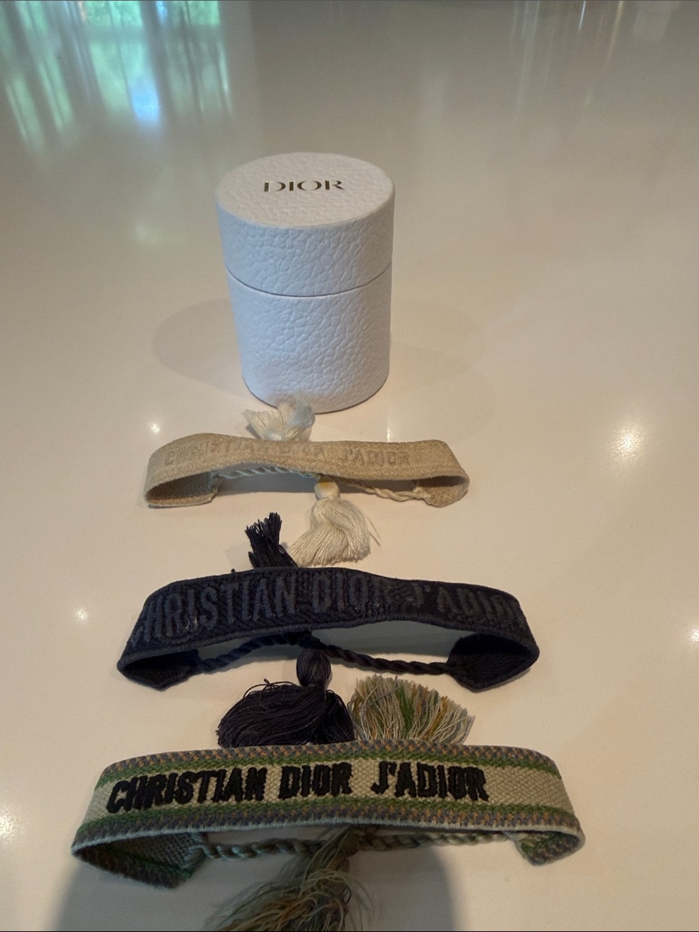 Dior J'Adior Fabric Bracelet Trio in Black, Olive, Beige